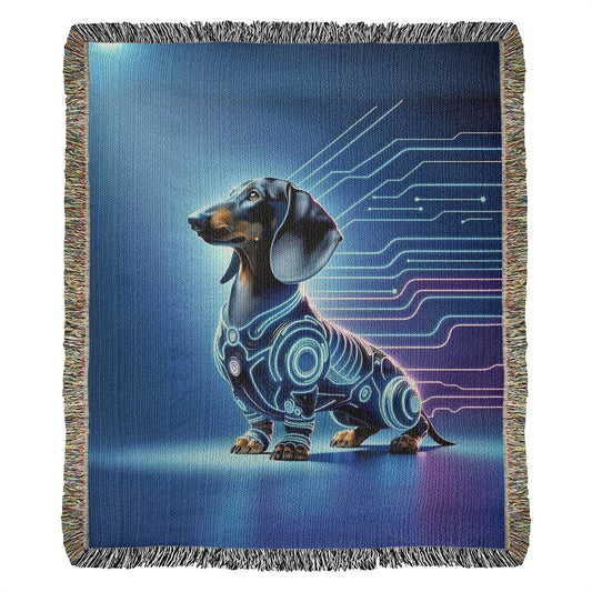 "Galactic Hound" Black & Tan Smooth-Haired Sci-Fi Inspired Woven Blanket