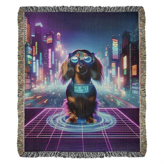 "The Circuit" Long-Haired Dachshund Sci-Fi Inspired Woven Blanket