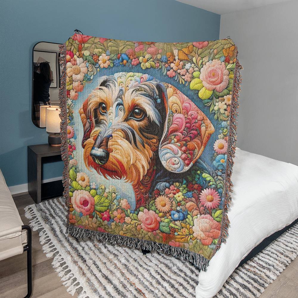 "Wired Flowers" Wire-Haired Dachshund Colorful Floral Embroidery Inspired Woven Blanket