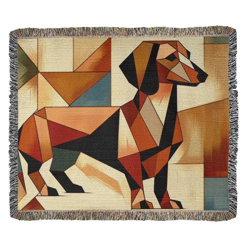 "Cubist Paw-Spective" Tan Smooth-Haired Dachshund Artistic Inspired Woven Blanket