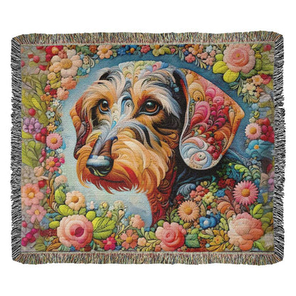 "Wired Flowers" Wire-Haired Dachshund Colorful Floral Embroidery Inspired Woven Blanket