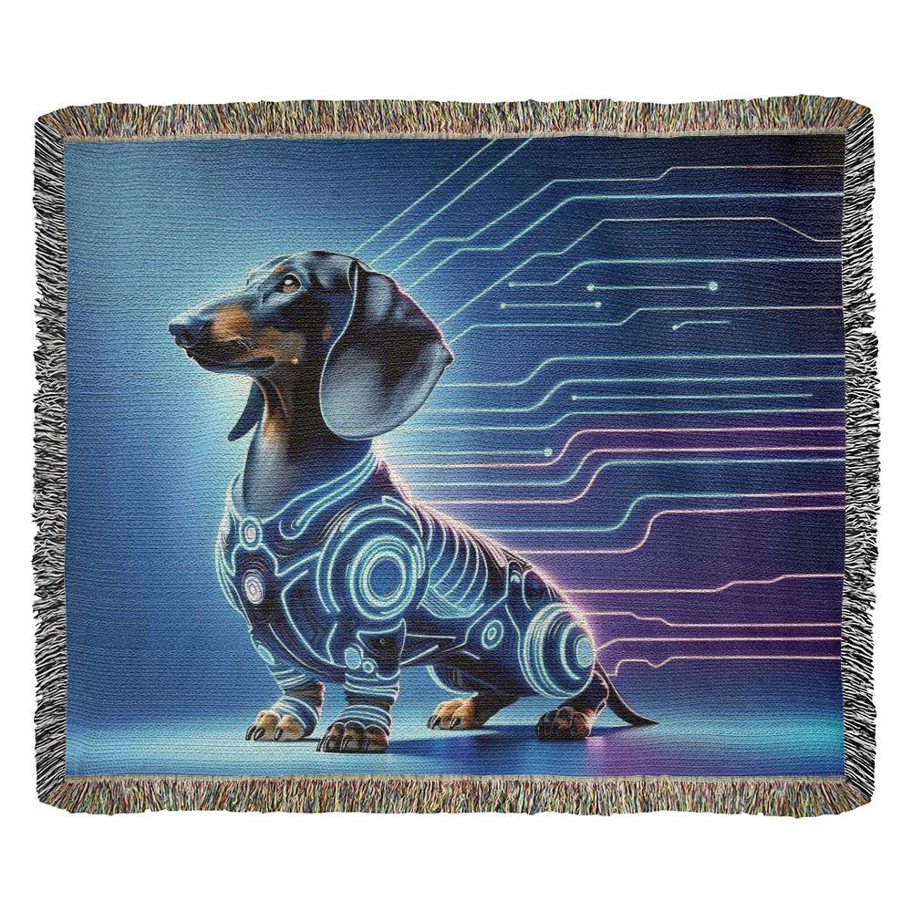 "Galactic Hound" Black & Tan Smooth-Haired Dachshund Sci-Fi Inspired Woven Blanket