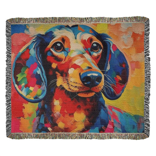 "Brushed Palette" Smooth-Haired Dachshund Artistic Inspired Woven Blanket