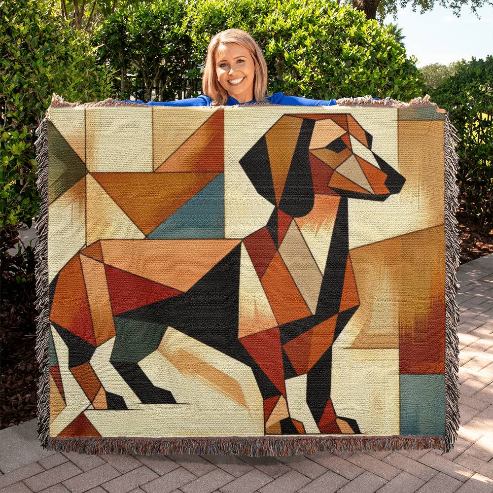 "Cubist Paw-Spective" Tan Smooth-Haired Dachshund Artistic Inspired Woven Blanket