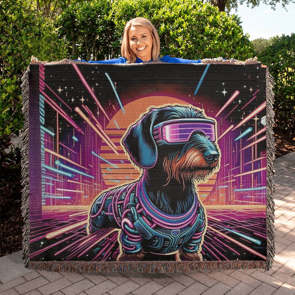 "Warp Drive" Wire-Haired Dachshund Sci-Fi Inspired Woven Blanket