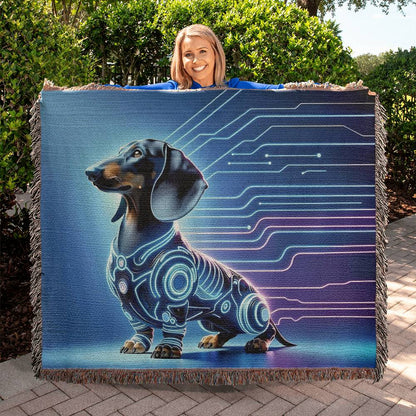 "Galactic Hound" Black & Tan Smooth-Haired Dachshund Sci-Fi Inspired Woven Blanket