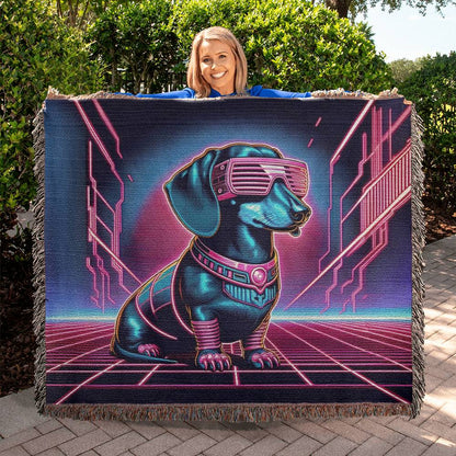 "Astro Paws" Smooth-Haired Dachshund Sci-Fi Inspired Woven Blanket