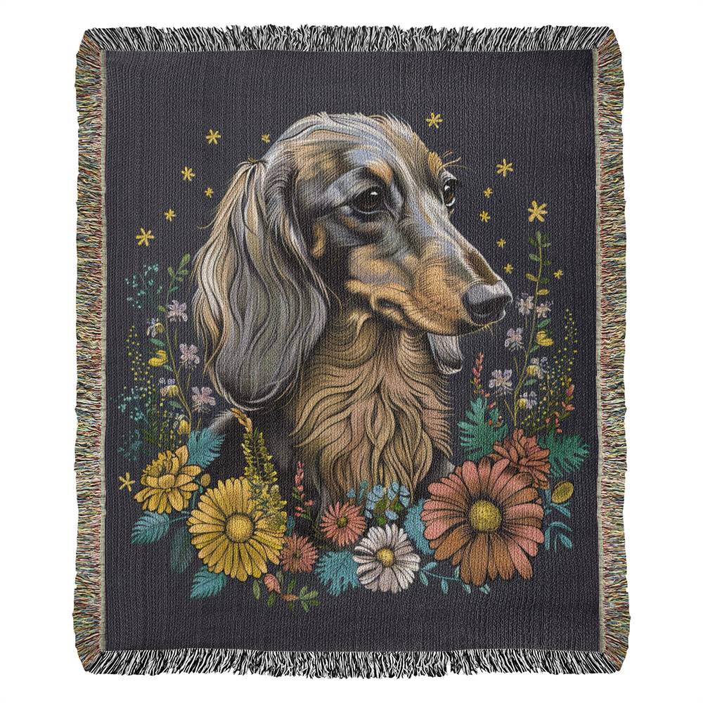 "Spiced" Long-Haired Dachshund Autumn Inspired Woven Blanket