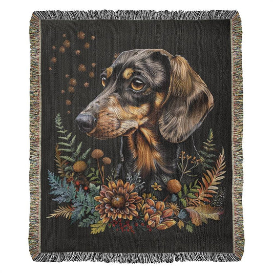 "Chocolate" Smooth-Haired Dachshund Autumn Inspired Woven Blanket