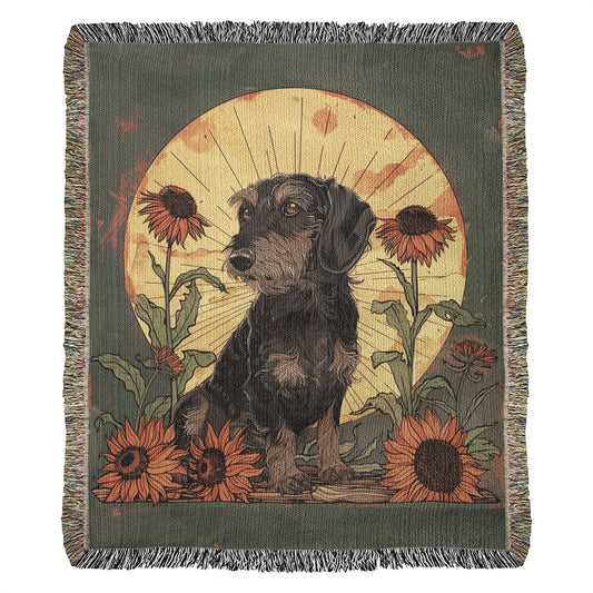 "Moody" Wire-Haired Dachshund Autumn Inspired Woven Blanket