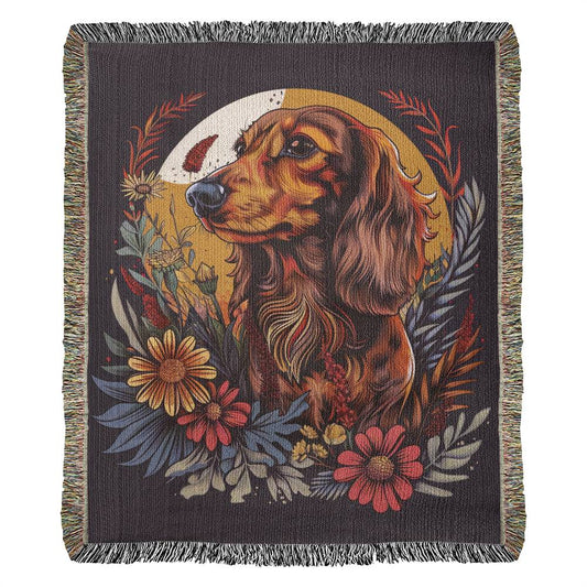 "Amber Red" Long-Haired Dachshund Autumn Inspired Woven Blanket