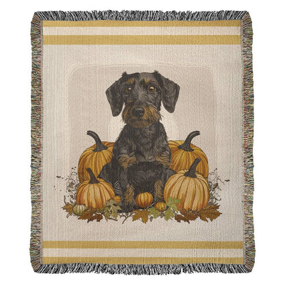 "Thanksgiving" Wire-Haired Dachshund Autumn Inspired Woven Blanket