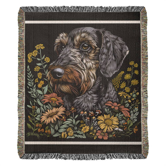 "Cinnamon" Wire-Haired Dachshund Autumn Inspired Woven Blanket