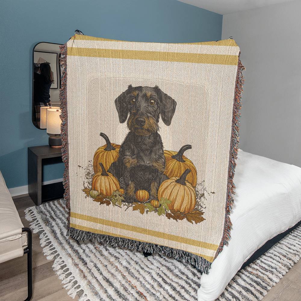 "Thanksgiving" Wire-Haired Dachshund Autumn Inspired Woven Blanket