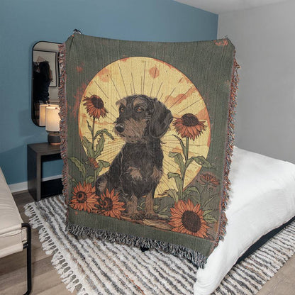 "Moody" Wire-Haired Dachshund Autumn Inspired Woven Blanket