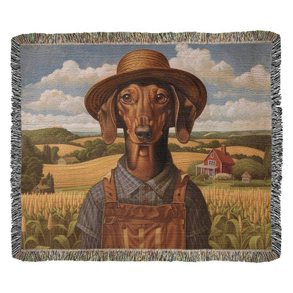 "Harvest" Tan Smooth-Haired Dachshund Autumn Inspired Woven Blanket