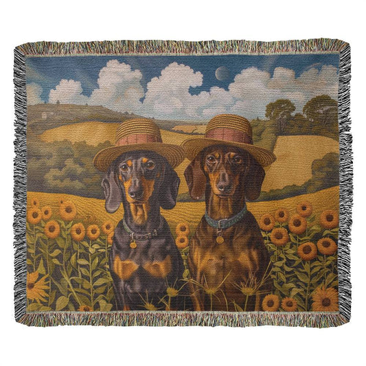 "Farm Life" Smooth-Haired Dachshund Autumn Inspired Woven Blanket