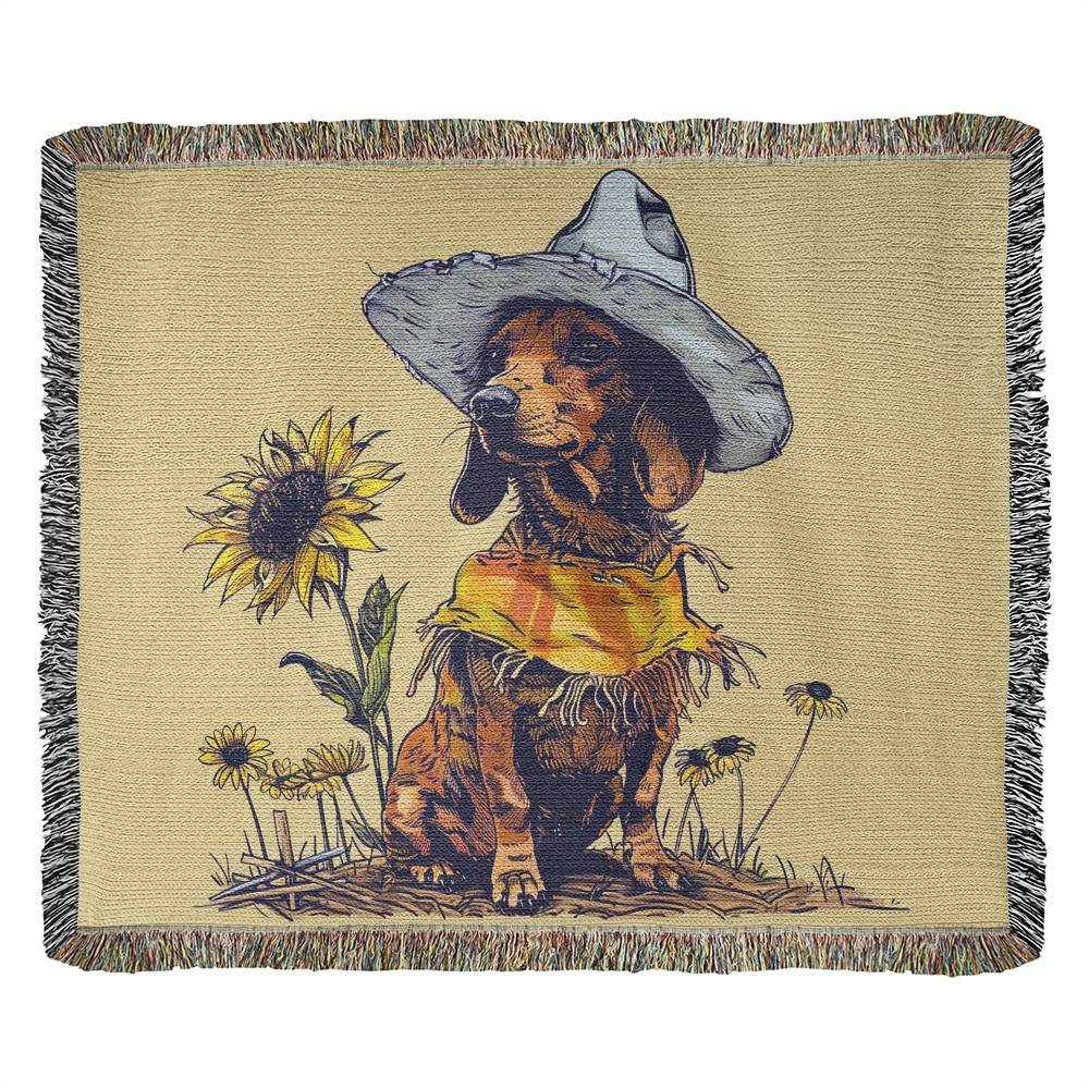 "Sunflowers" Tan Smooth-Haired Dachshund Autumn Inspired Woven Blanket