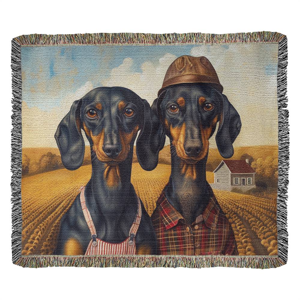 "Gothic" Black & Tan Smooth-Haired Dachshund Autumn Inspired Woven Blanket