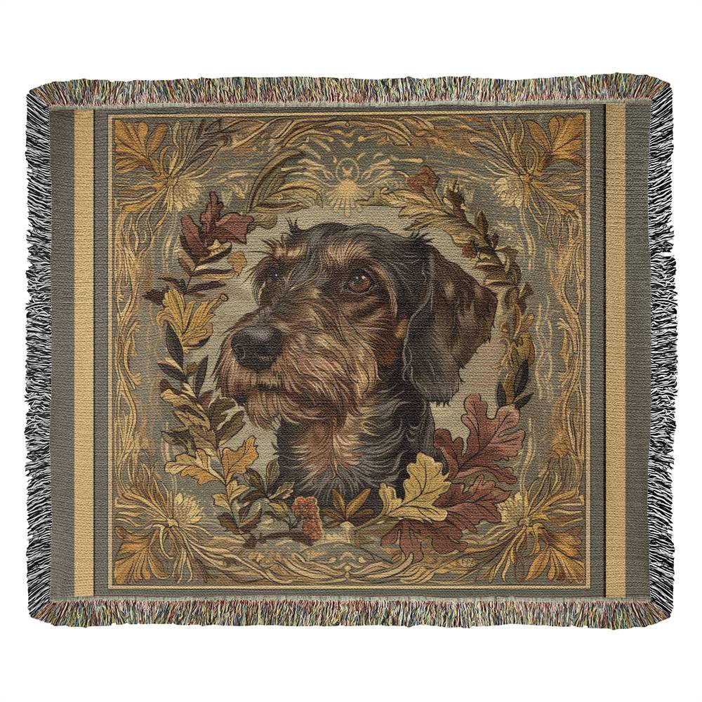 "Fallen Leaves" Wire-Haired Dachshund Autumn Inspired Woven Blanket