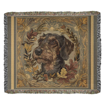 "Fallen Leaves" Wire-Haired Dachshund Autumn Inspired Woven Blanket