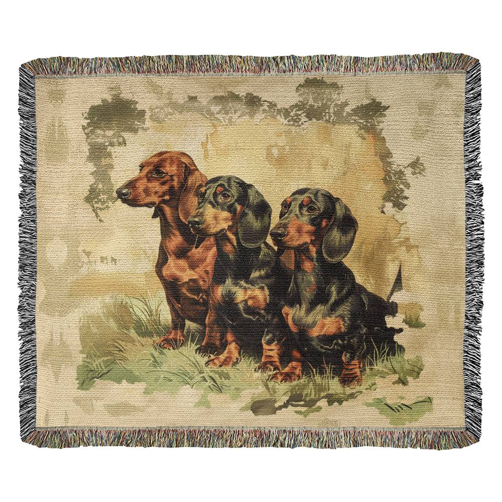 "The Pack" Smooth-Haired Dachshund Autumn Inspired Woven Blanket