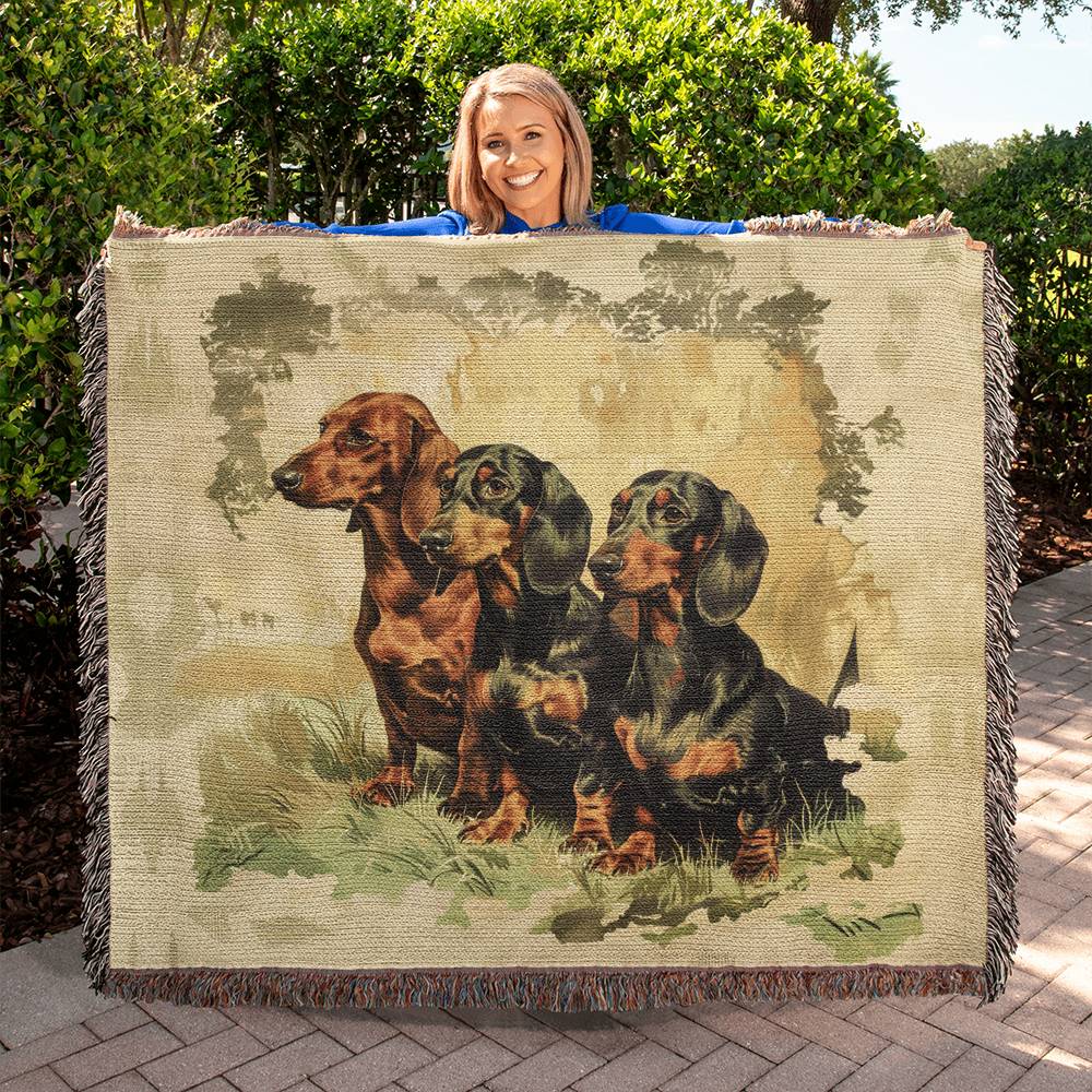 "The Pack" Smooth-Haired Dachshund Autumn Inspired Woven Blanket