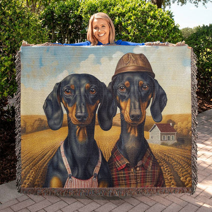 "Gothic" Black & Tan Smooth-Haired Dachshund Autumn Inspired Woven Blanket