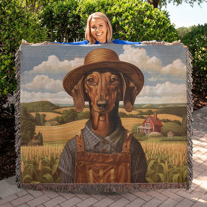 "Harvest" Tan Smooth-Haired Dachshund Autumn Inspired Woven Blanket