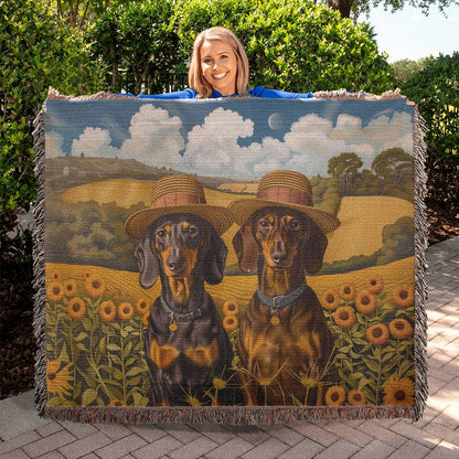 "Farm Life" Smooth-Haired Dachshund Autumn Inspired Woven Blanket