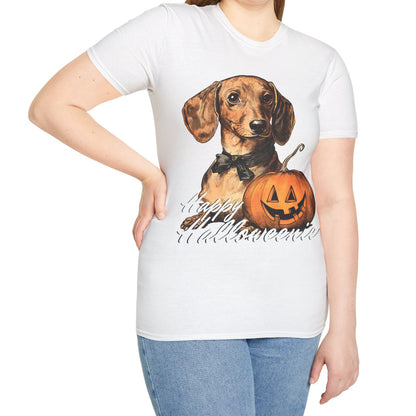 "Bowtie" Tan Smooth-Haired Dachshund Halloween Unisex Softstyle T-Shirt