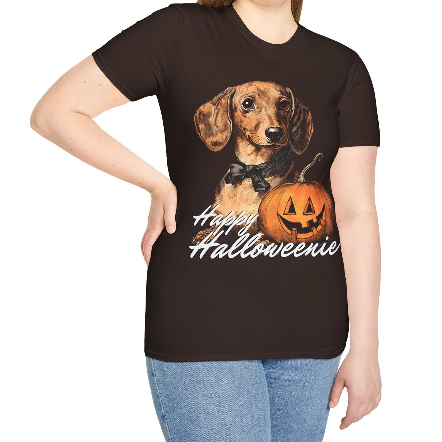 "Bowtie" Tan Smooth-Haired Dachshund Halloween Unisex Softstyle T-Shirt
