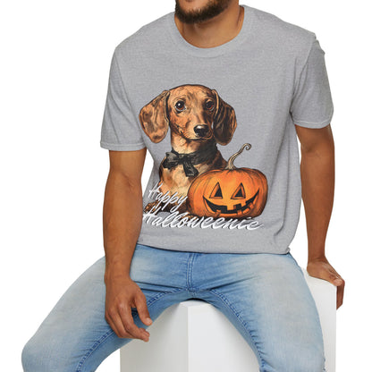 "Bowtie" Tan Smooth-Haired Dachshund Halloween Unisex Softstyle T-Shirt