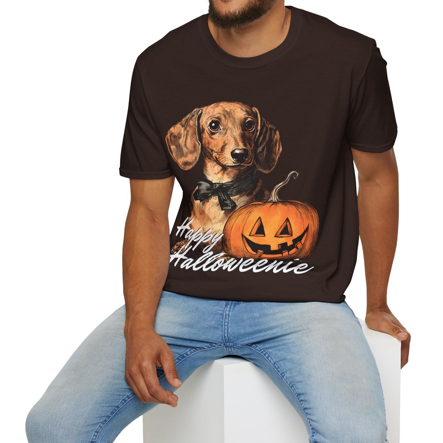 "Bowtie" Tan Smooth-Haired Dachshund Halloween Unisex Softstyle T-Shirt