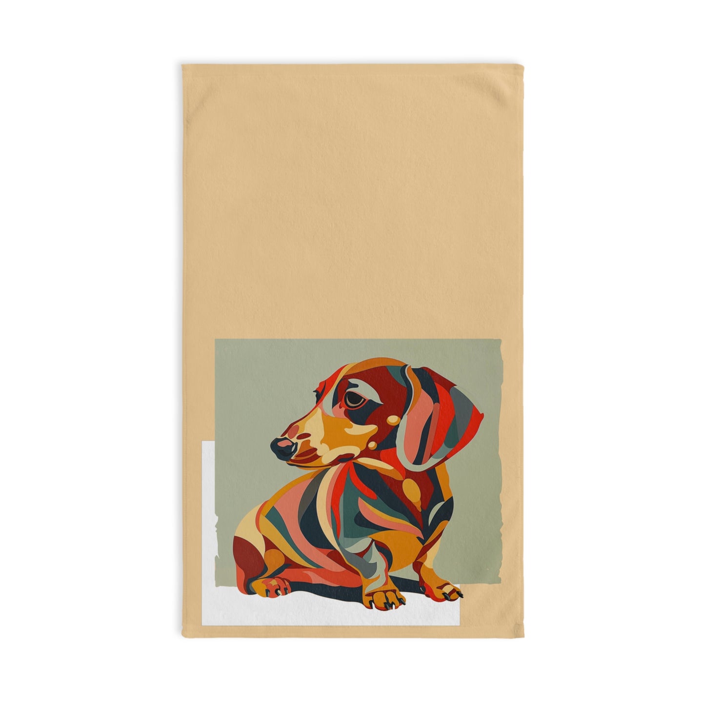 "Facet Hounds" Smooth-Haired Dachshund Tan/White/Green Hand Towel Set