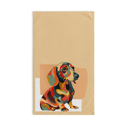 "Facet Hounds" Smooth-Haired Dachshund Tan/White/Green Hand Towel Set