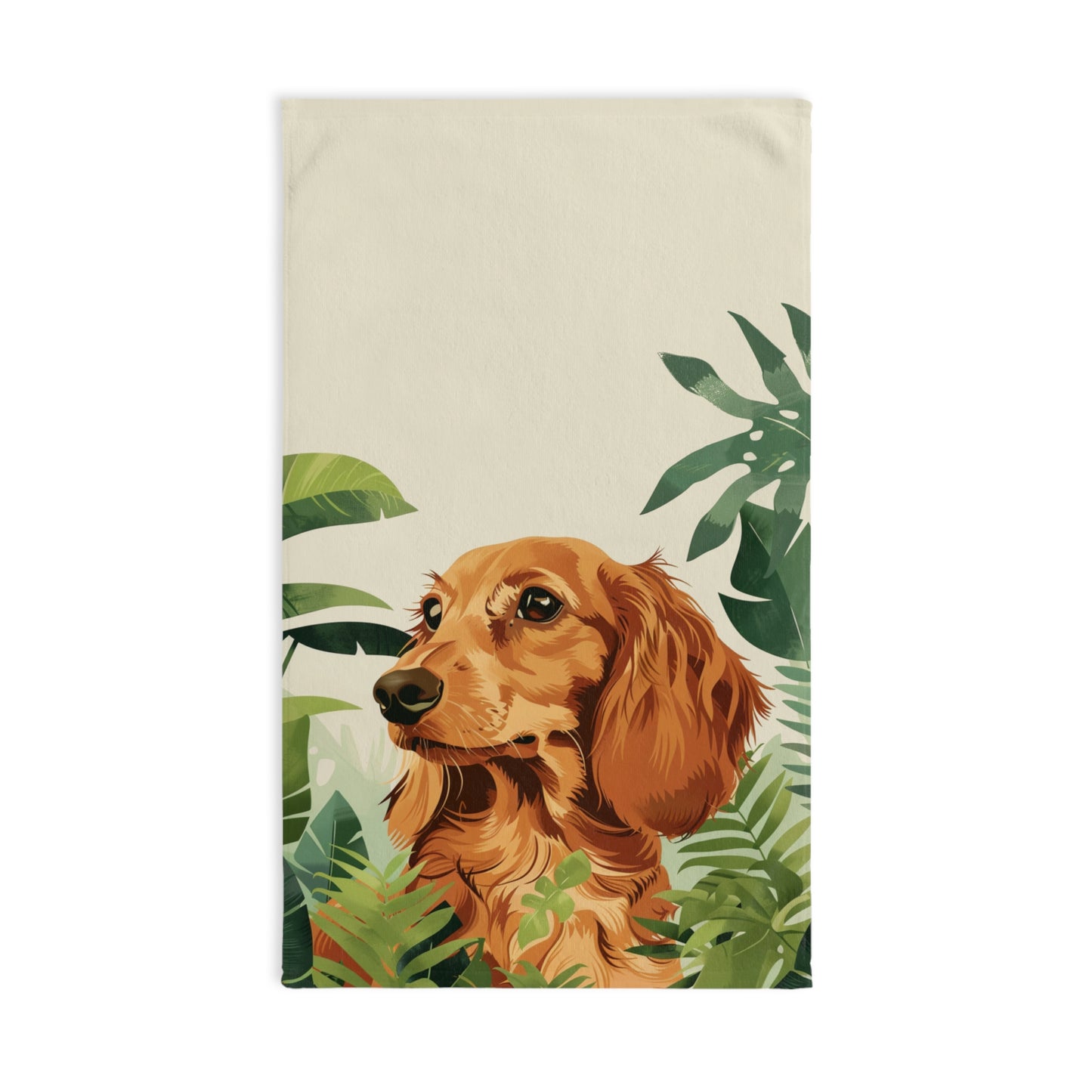 "Among The Ferns" Cream/Red-Colored Long-Haired Dachshund Towel Set