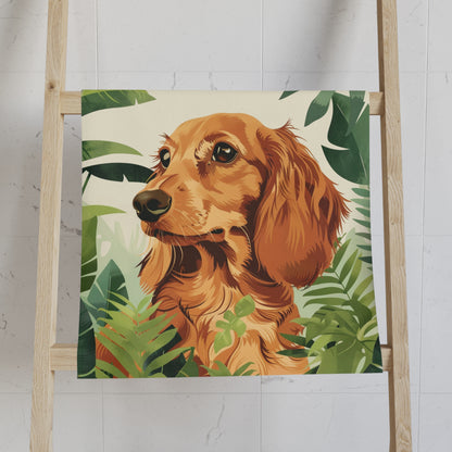 "Among The Ferns" Cream/Red-Colored Long-Haired Dachshund Towel Set