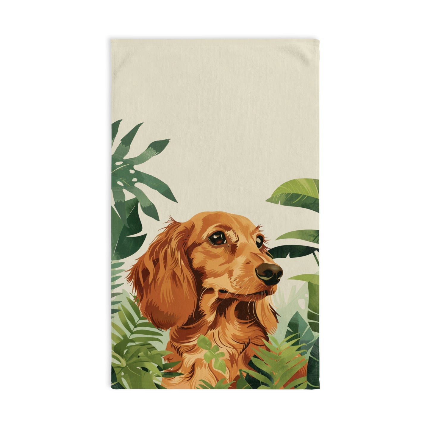 "Among The Ferns" Cream/Red-Colored Long-Haired Dachshund Towel Set