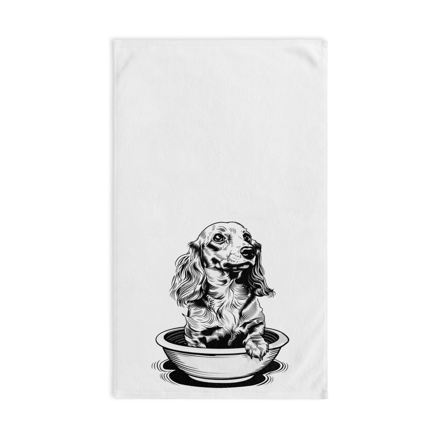 "Long Noodle Soup" Long-Haired Dachshund White Hand Towel Set