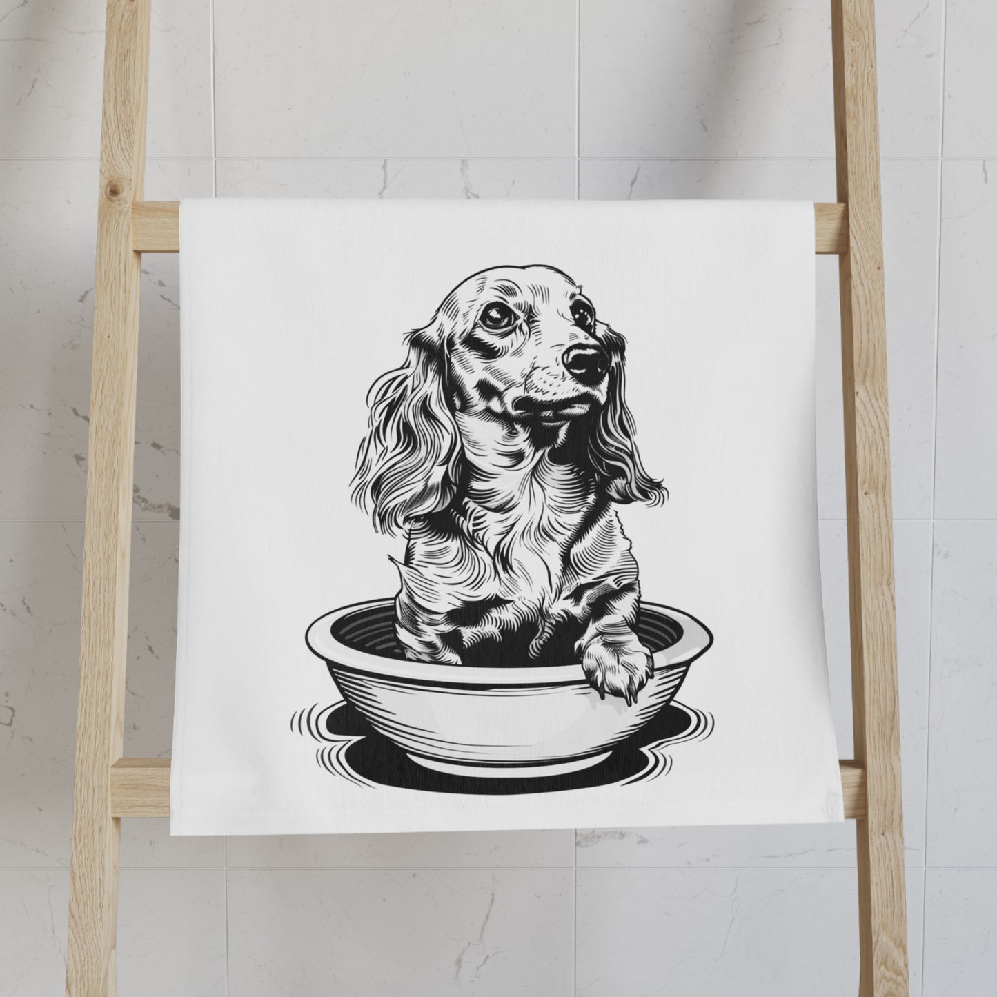 "Long Noodle Soup" Long-Haired Dachshund White Hand Towel Set