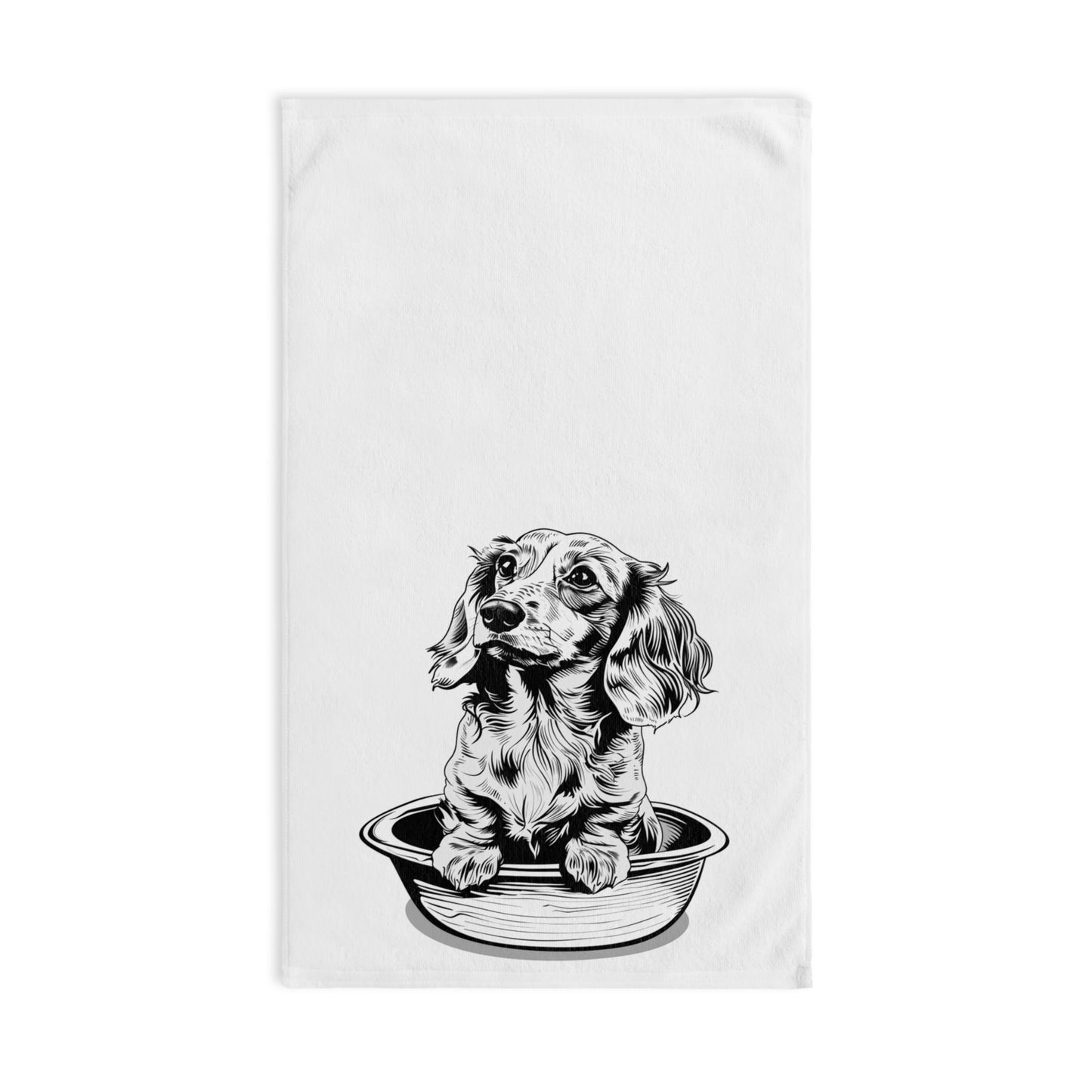 "Long Noodle Soup" Long-Haired Dachshund White Hand Towel Set