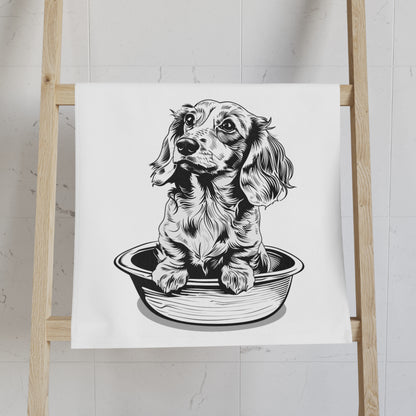 "Long Noodle Soup" Long-Haired Dachshund White Hand Towel Set