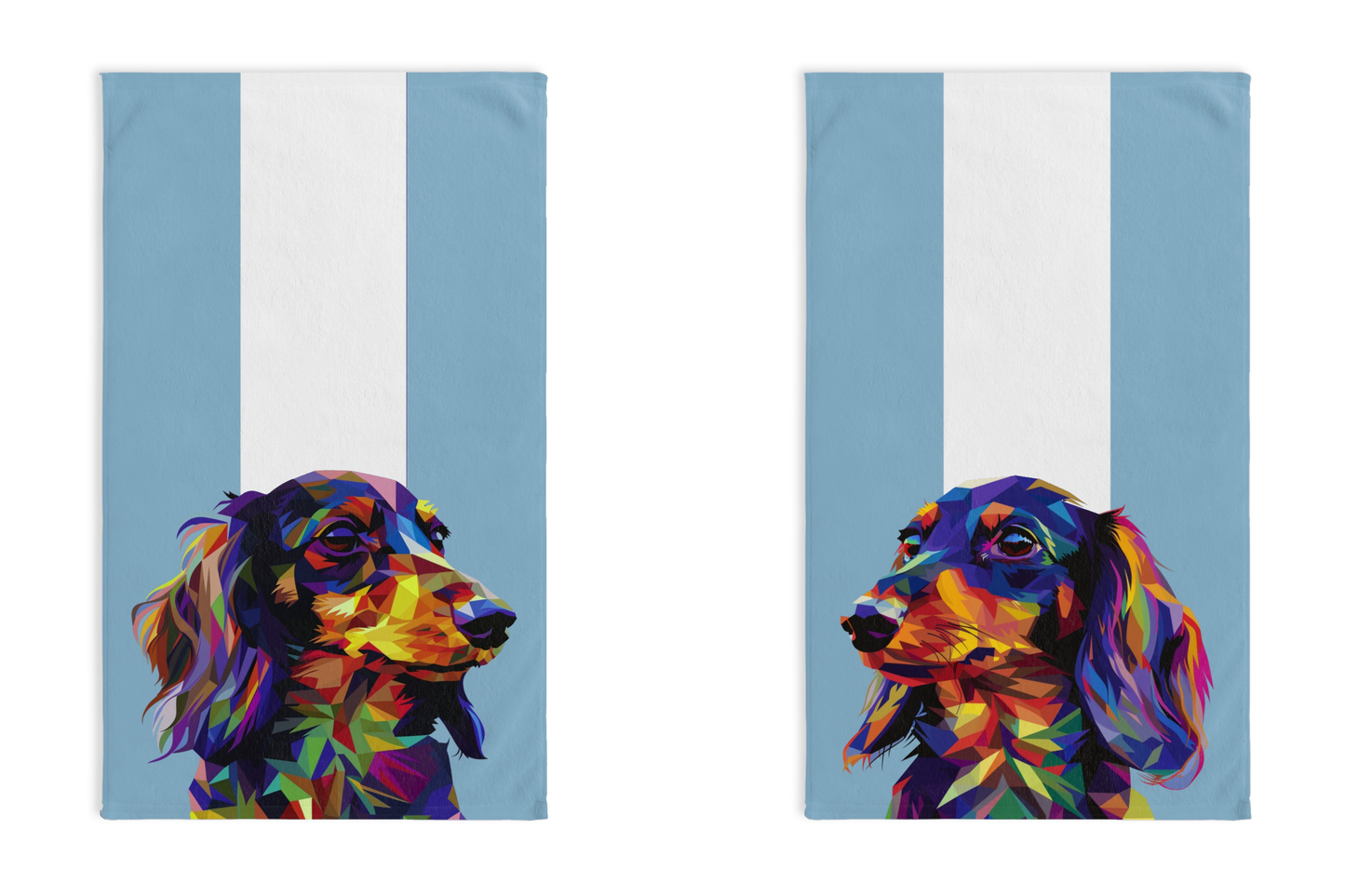 "Geodes" Black & Tan Long-Haired Dachshund Blue/White Hand Towel Set