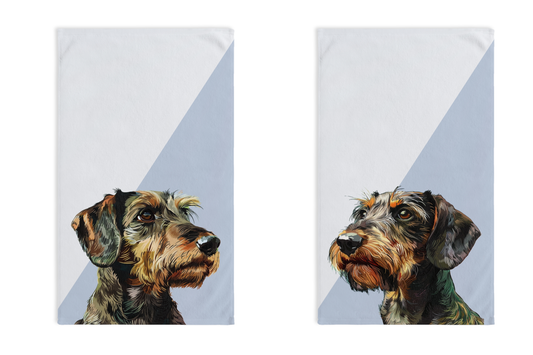 "Two Toned" Wire-Haired Dachshund Blue/White Hand Towel Set