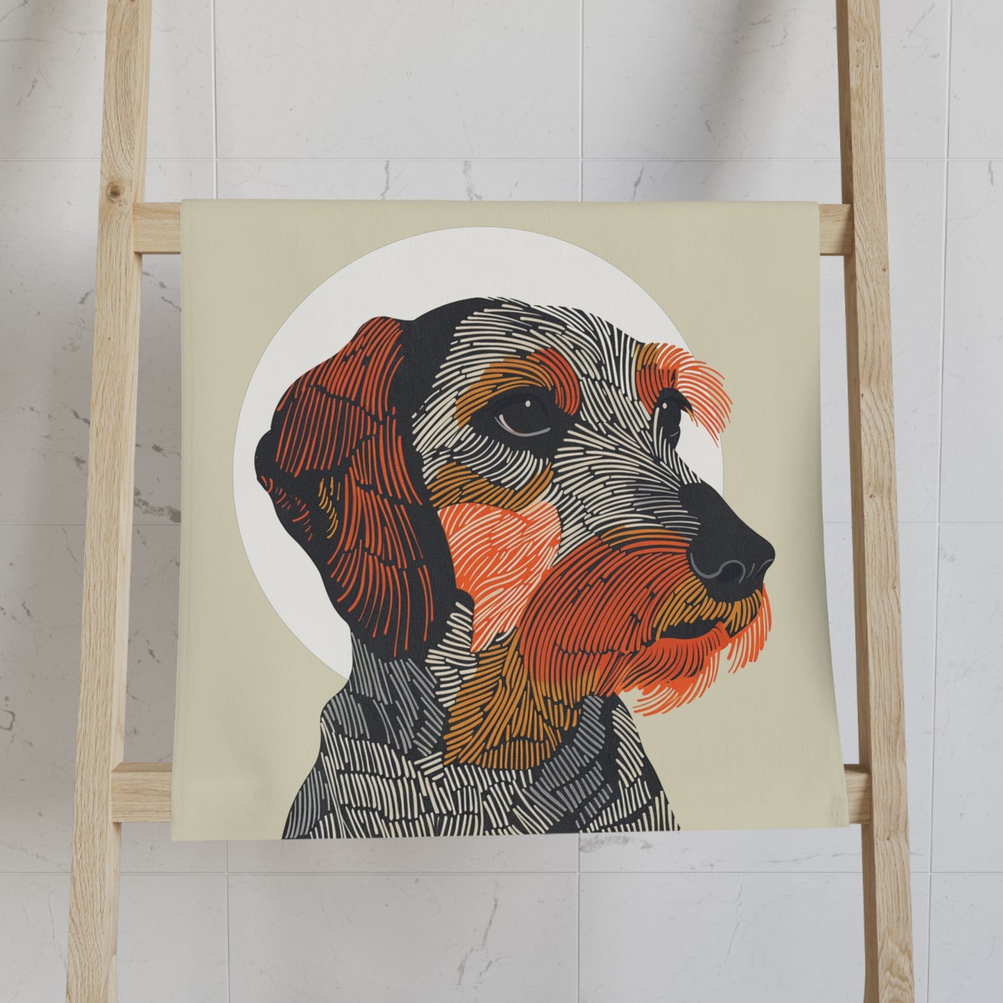 "Spotlight" Wire-Haired Dachshund Tan/White Hand Towel Set