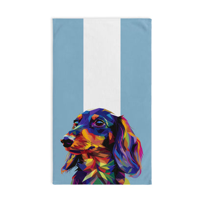 "Geodes" Black & Tan Long-Haired Dachshund Blue/White Hand Towel Set