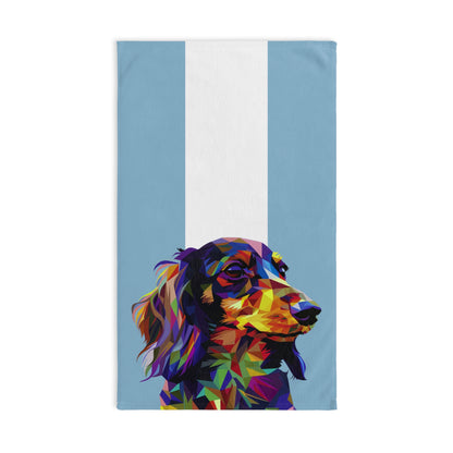 "Geodes" Black & Tan Long-Haired Dachshund Blue/White Hand Towel Set