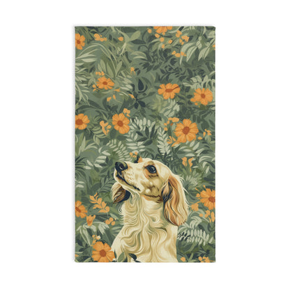 "Wild Flowers" Cream-Colored Long-Haired Dachshund Green Towel Set