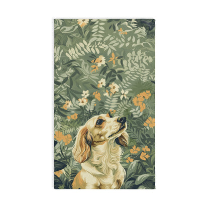 "Wild Flowers" Cream-Colored Long-Haired Dachshund Green Towel Set